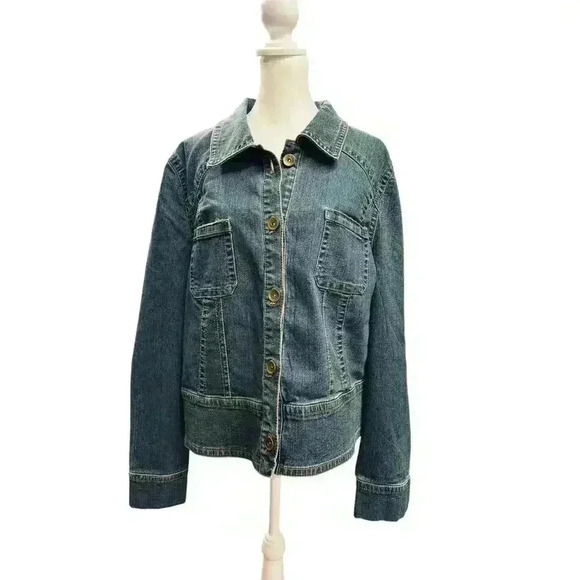 Susan Graver Jeans Stretch Denim Button Front Peplum Jacket Patch Pockets Sz XL - Picture 6 of 16